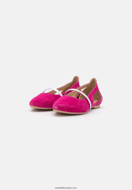 Anna Field Women Leather Ankle Strap Ballet Pumps Pink H42J4Z2179