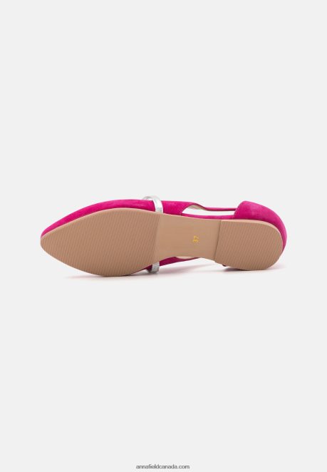 Anna Field Women Leather Ankle Strap Ballet Pumps Pink H42J4Z2179