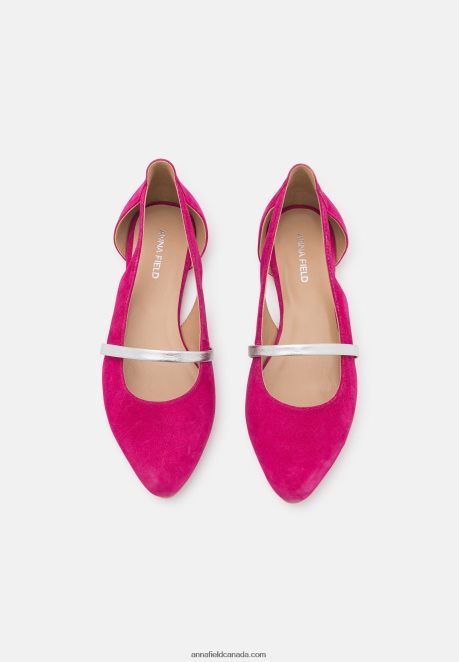 Anna Field Women Leather Ankle Strap Ballet Pumps Pink H42J4Z2179