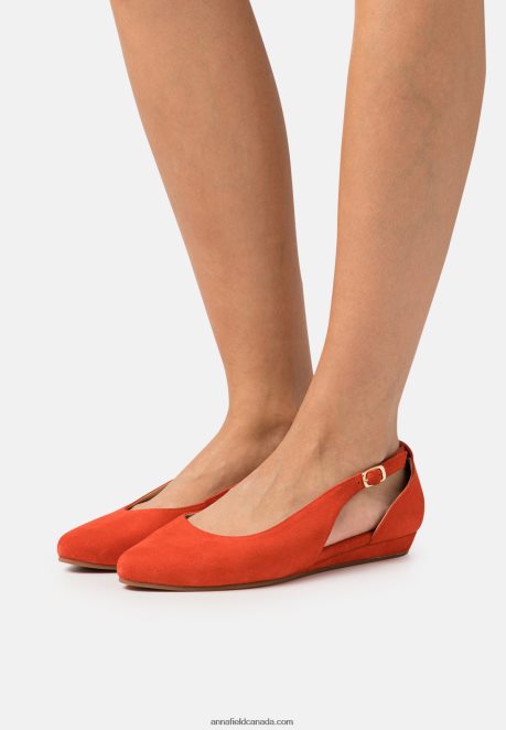 Anna Field Women Leather Ankle Strap Ballet Pumps Red H42J4Z2165