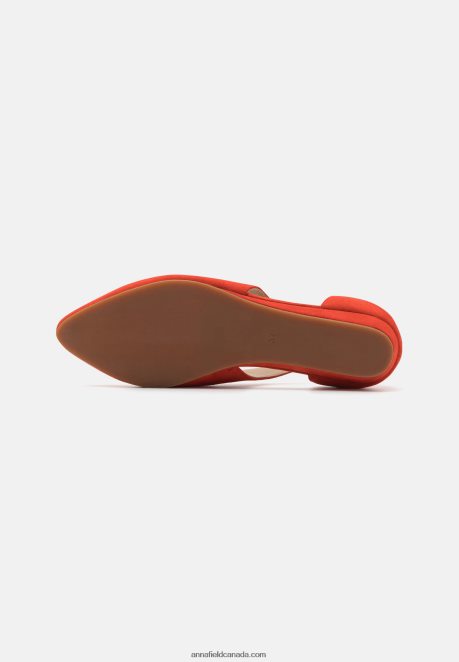 Anna Field Women Leather Ankle Strap Ballet Pumps Red H42J4Z2165