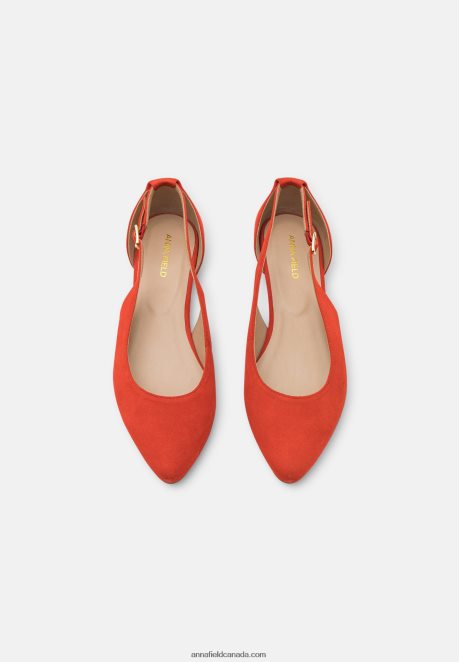Anna Field Women Leather Ankle Strap Ballet Pumps Red H42J4Z2165
