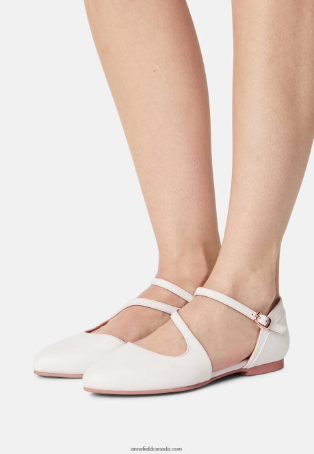 Anna Field Women Leather Ankle Strap Ballet Pumps White H42J4Z2167