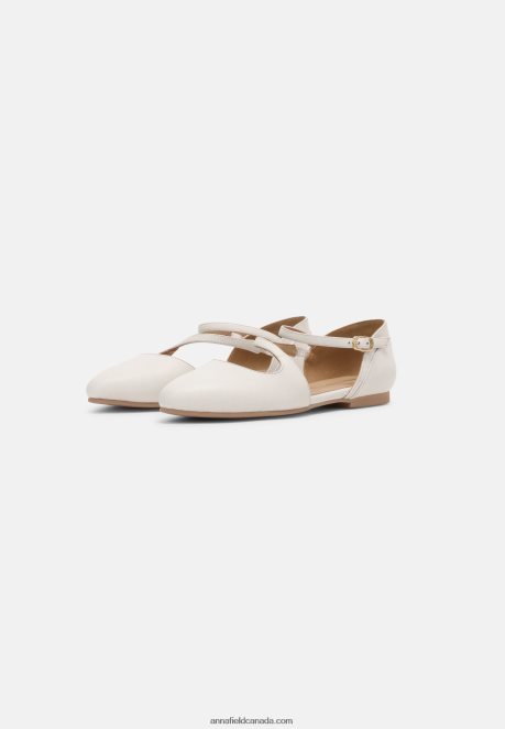 Anna Field Women Leather Ankle Strap Ballet Pumps White H42J4Z2167