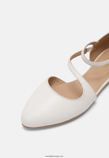Anna Field Women Leather Ankle Strap Ballet Pumps White H42J4Z2167