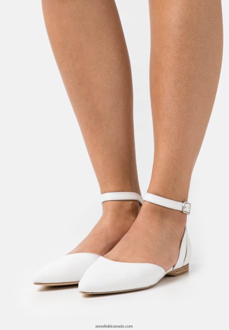 Anna Field Women Leather Ankle Strap Ballet Pumps White H42J4Z2174