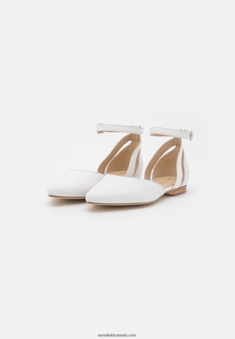 Anna Field Women Leather Ankle Strap Ballet Pumps White H42J4Z2174