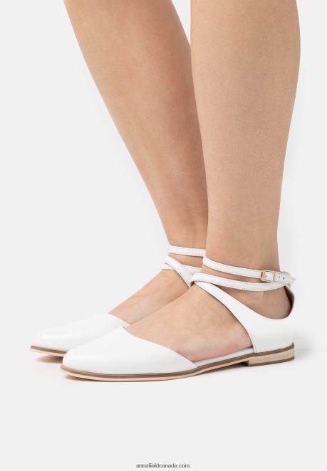 Anna Field Women Leather Ankle Strap Ballet Pumps White H42J4Z2180