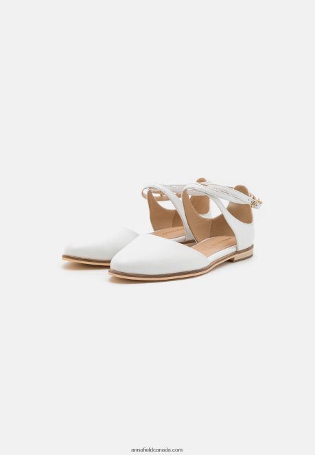 Anna Field Women Leather Ankle Strap Ballet Pumps White H42J4Z2180