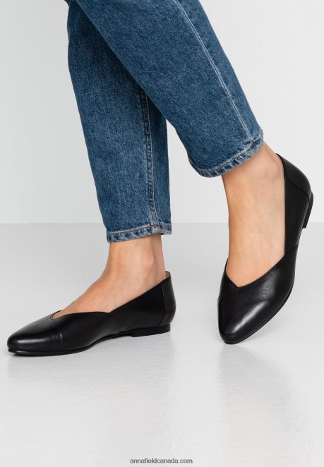 Anna Field Women Leather Ballerinas Ballet Pumps Black H42J4Z2090