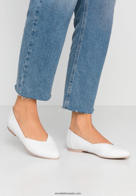 Anna Field Women Leather Ballerinas Ballet Pumps White H42J4Z2135