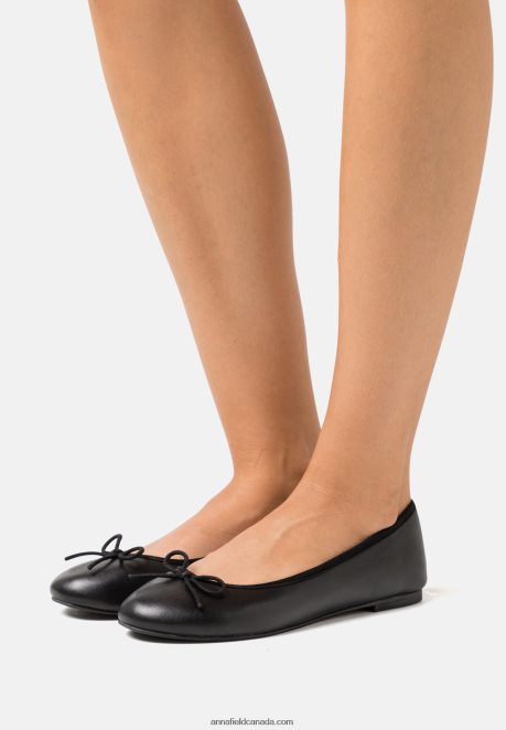 Anna Field Women Leather Ballet Pumps Black H42J4Z2113