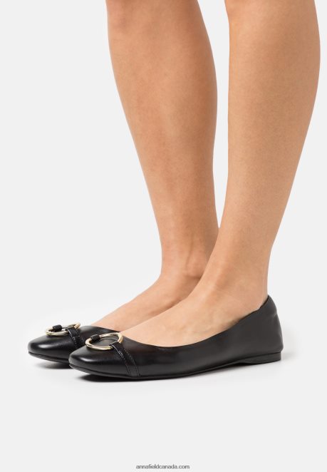 Anna Field Women Leather Ballet Pumps Black H42J4Z2145