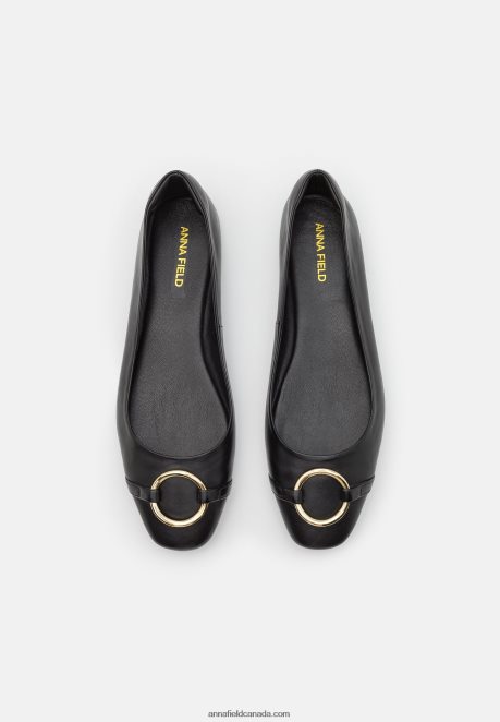 Anna Field Women Leather Ballet Pumps Black H42J4Z2145