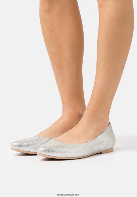 Anna Field Women Leather Ballet Pumps Silver H42J4Z2143