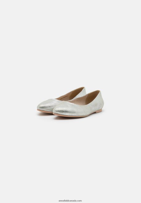 Anna Field Women Leather Ballet Pumps Silver H42J4Z2143