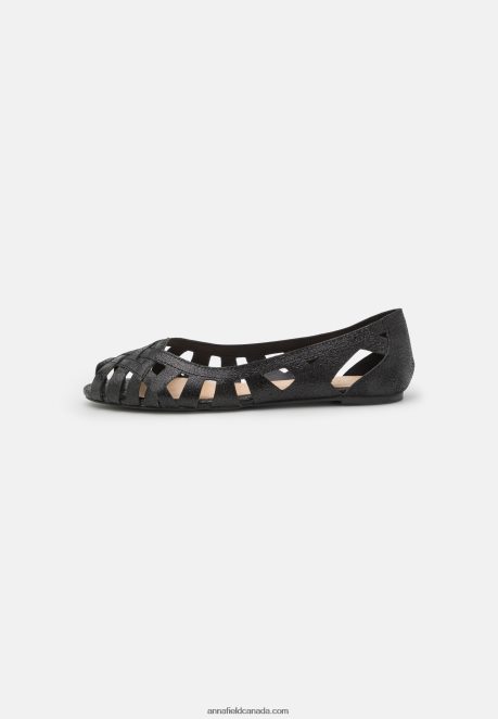 Anna Field Women Leather Peeptoe Ballet Pumps Black H42J4Z2148
