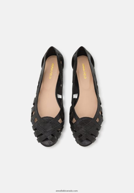 Anna Field Women Leather Peeptoe Ballet Pumps Black H42J4Z2148