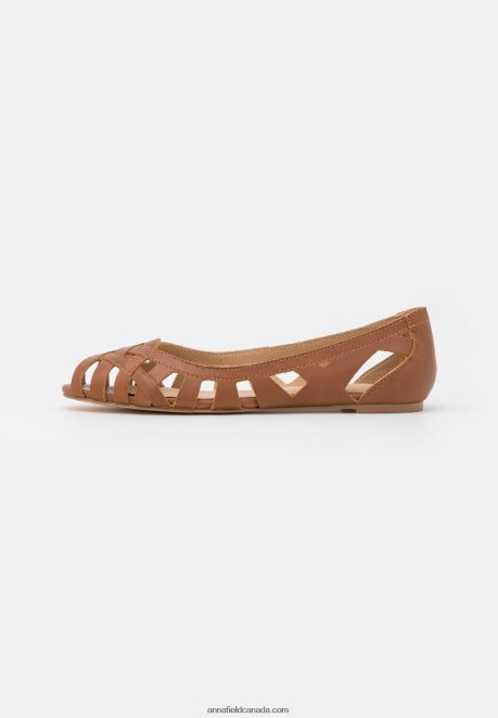 Anna Field Women Leather Peeptoe Ballet Pumps Cognac H42J4Z2125