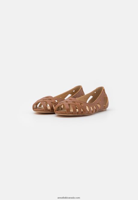 Anna Field Women Leather Peeptoe Ballet Pumps Cognac H42J4Z2125