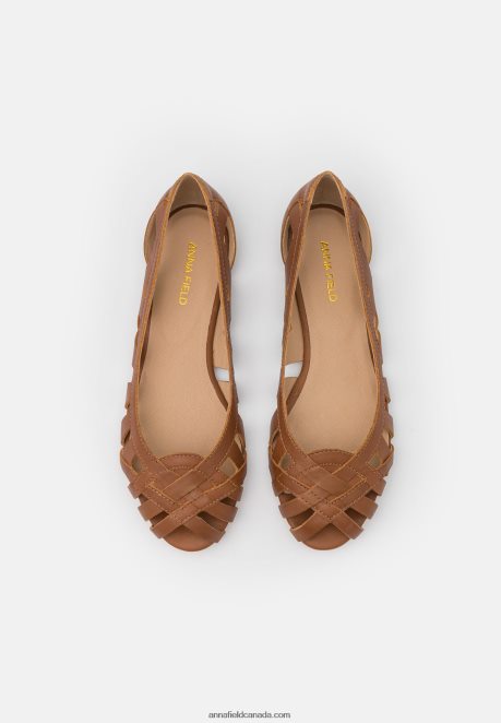 Anna Field Women Leather Peeptoe Ballet Pumps Cognac H42J4Z2125