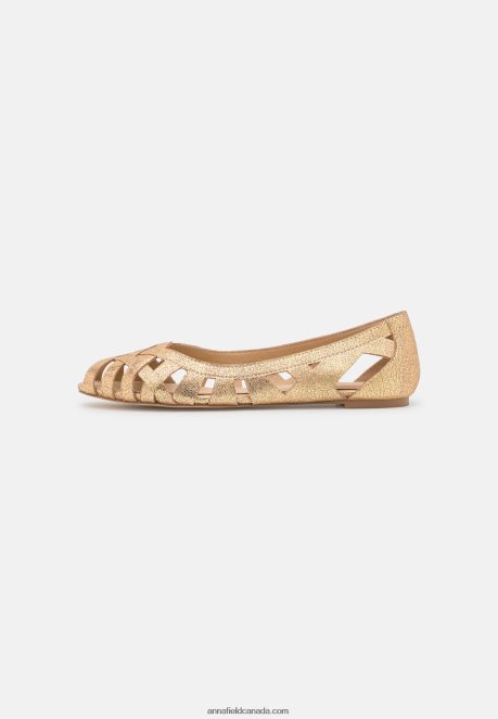 Anna Field Women Leather Peeptoe Ballet Pumps Gold H42J4Z2131