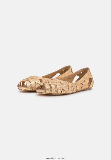 Anna Field Women Leather Peeptoe Ballet Pumps Gold H42J4Z2131