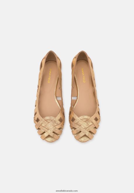 Anna Field Women Leather Peeptoe Ballet Pumps Gold H42J4Z2131