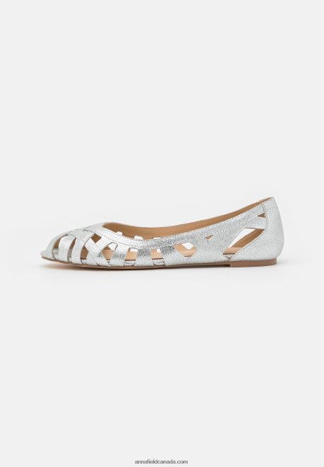 Anna Field Women Leather Peeptoe Ballet Pumps Silver H42J4Z2142
