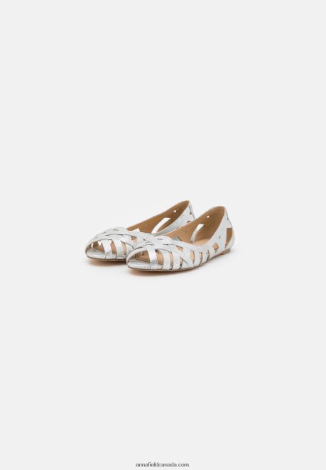 Anna Field Women Leather Peeptoe Ballet Pumps Silver H42J4Z2142