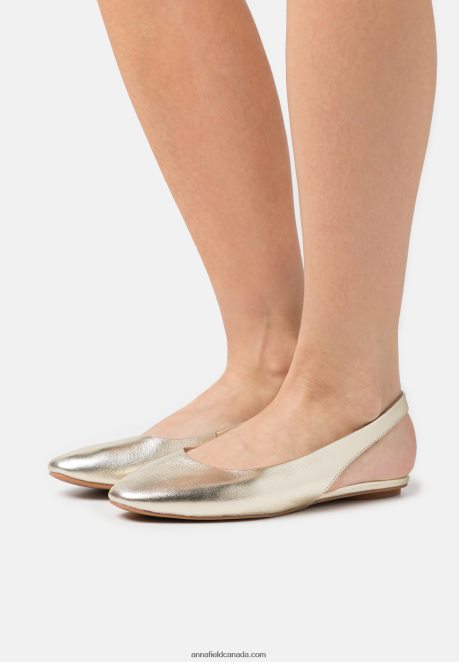 Anna Field Women Leather Slingback Ballet Pumps Gold H42J4Z2182