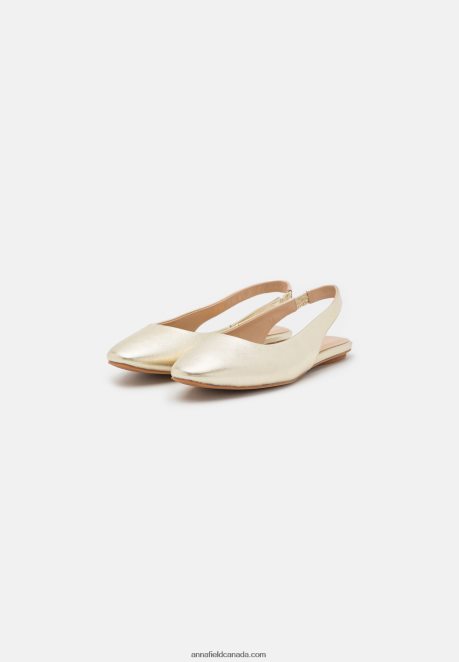 Anna Field Women Leather Slingback Ballet Pumps Gold H42J4Z2182