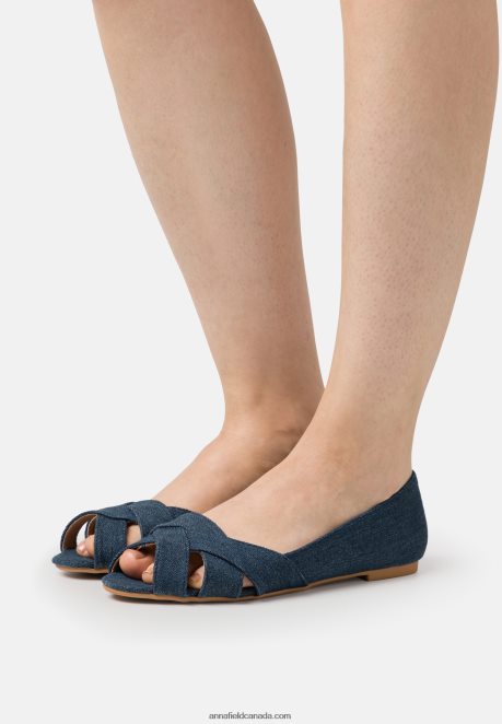Anna Field Women Peeptoe Ballet Pumps Blue H42J4Z2120