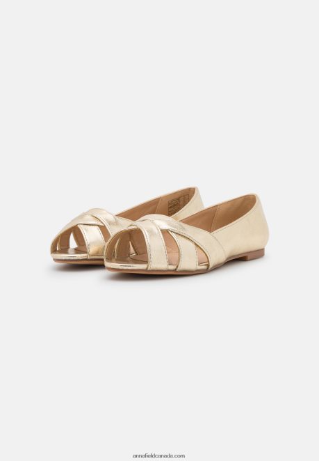 Anna Field Women Peeptoe Ballet Pumps Gold H42J4Z2103
