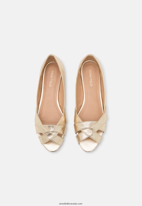 Anna Field Women Peeptoe Ballet Pumps Gold H42J4Z2103