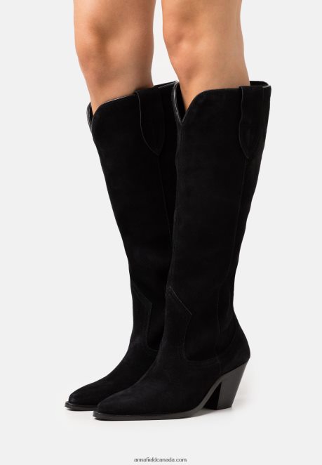 Anna Field Women Leather Cowboy/Biker Boots Black H42J4Z2225