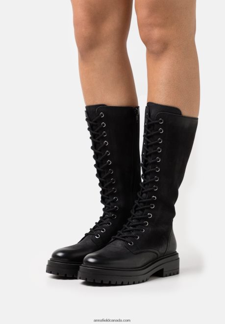 Anna Field Women Leather Lace-Up Boots Black H42J4Z2224