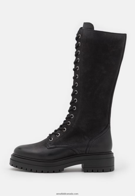 Anna Field Women Leather Lace-Up Boots Black H42J4Z2224