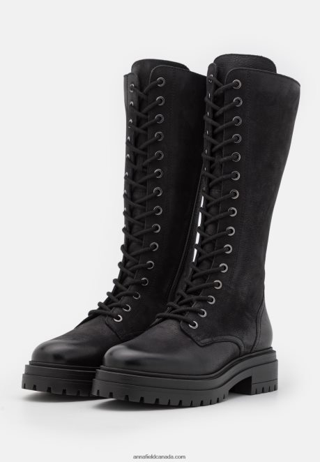 Anna Field Women Leather Lace-Up Boots Black H42J4Z2224
