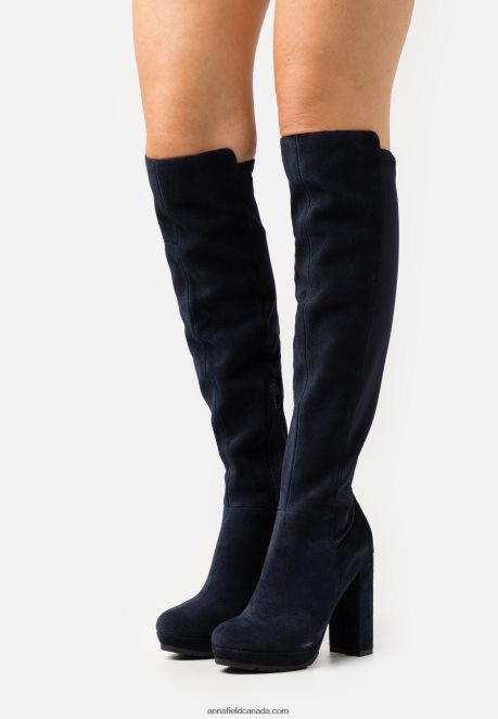 Anna Field Women Leather Over-The-Knee Boots Dark Blue H42J4Z2243