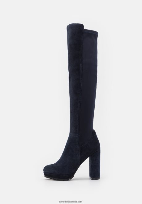 Anna Field Women Leather Over-The-Knee Boots Dark Blue H42J4Z2243