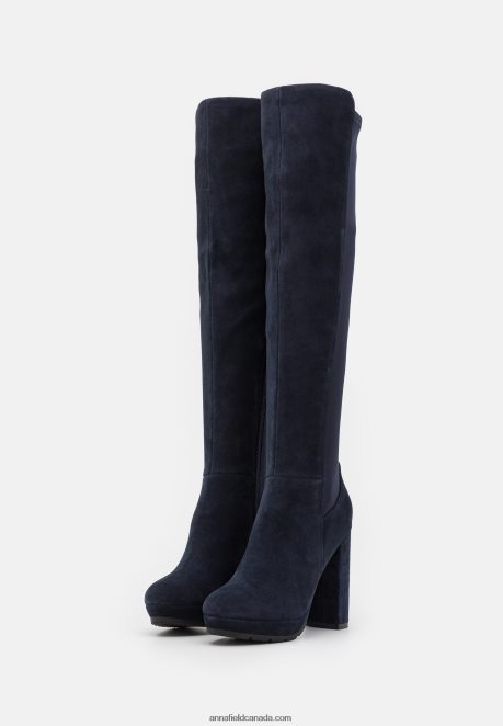 Anna Field Women Leather Over-The-Knee Boots Dark Blue H42J4Z2243