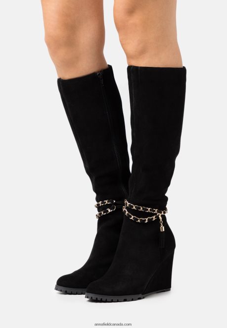 Anna Field Women Leather Wedge Boots Black H42J4Z2251