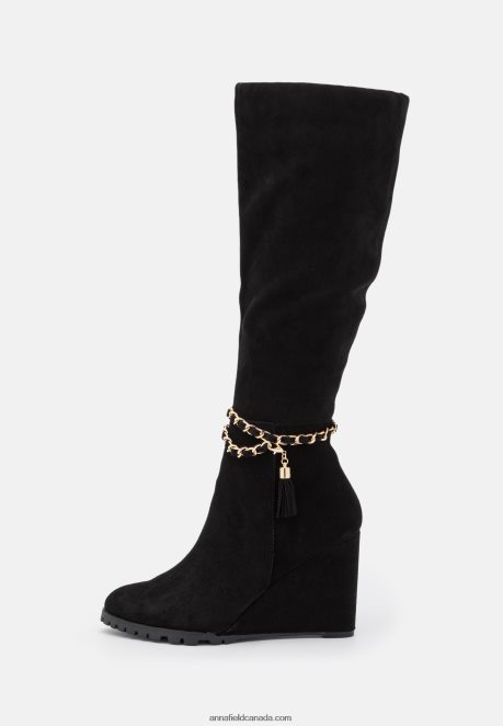 Anna Field Women Leather Wedge Boots Black H42J4Z2251