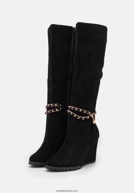 Anna Field Women Leather Wedge Boots Black H42J4Z2251