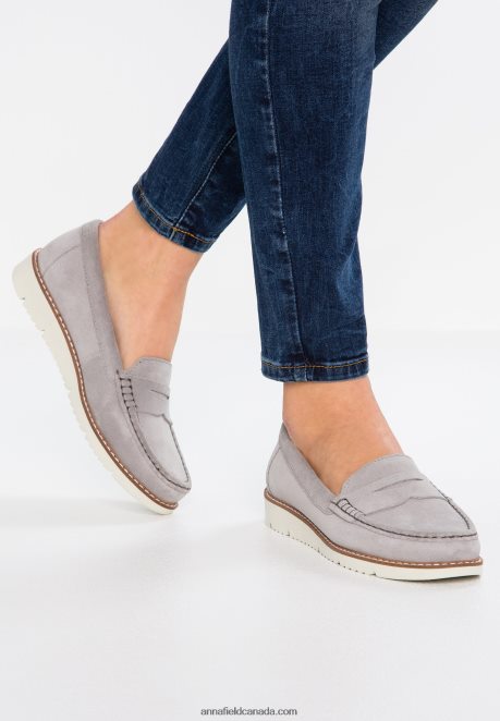 Anna Field Women Comfort Leather Slip-Ons Grey H42J4Z1784