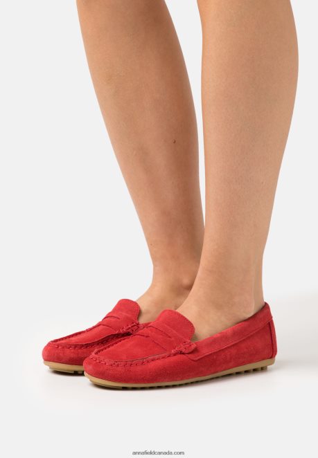 Anna Field Women Leather Moccasins Red H42J4Z1861