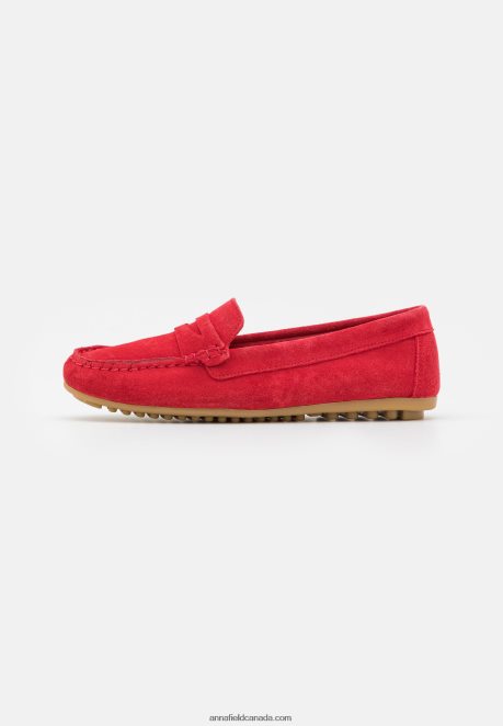 Anna Field Women Leather Moccasins Red H42J4Z1861