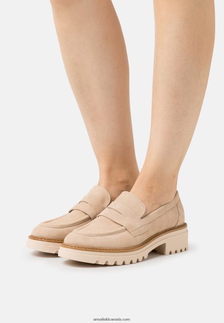 Anna Field Women Leather Slip-Ons Beige H42J4Z1807