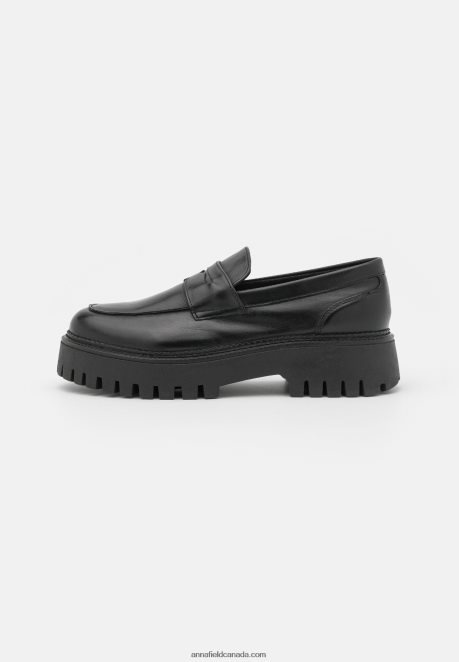 Anna Field Women Leather Slip-Ons Black H42J4Z1791